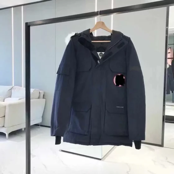 Canada Goose navy blue mid-length jacket, suitable for both men and women