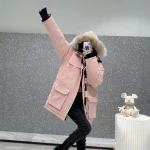 Canada Goose pink mid-length jacket, suitable for both men and women
